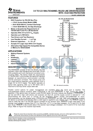 MAX3223ECPWR datasheet - 3-V TO 5.5-V MULTICHANNEL RS-232 LINE DRIVER/RECEIVER WITH a15-kV ESD PROTECTION