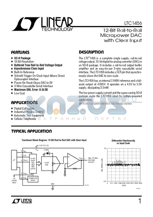 LTC1456IS8 datasheet - 12-Bit Rail-to-Rail Micropower DAC with Clear Input