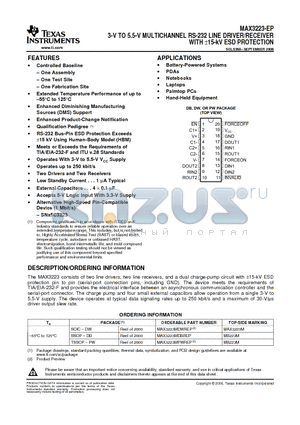 MAX3223MDBREP datasheet - 3-V TO 5.5-V MULTICHANNEL RS-232 LINE DRIVER/RECEIVER WITH a15-kV ESD PROTECTION