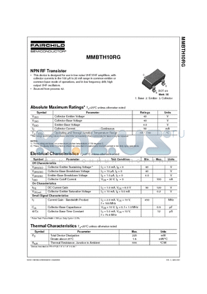 MMBTH10RG datasheet - NPN RF Transistor