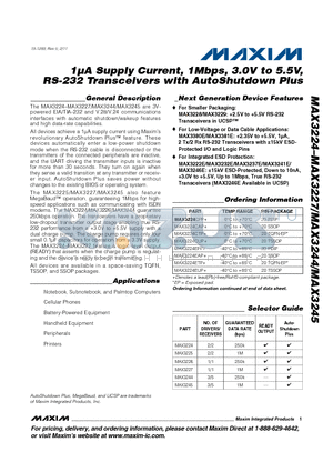 MAX3224CTP+ datasheet - 1lA Supply Current, 1Mbps, 3.0V to 5.5V, RS-232 Transceivers with AutoShutdown Plus