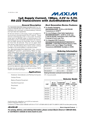MAX3224CUP datasheet - 1lA Supply Current, 1Mbps, 3.0V to 5.5V, RS-232 Transceivers with AutoShutdown Plus