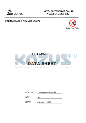 LE4743-PF datasheet - CYLINDRICAL TYPE LED LAMPS
