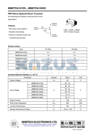 MMBTRA101SS datasheet - PNP Silicon Epitaxial Planar Transistor