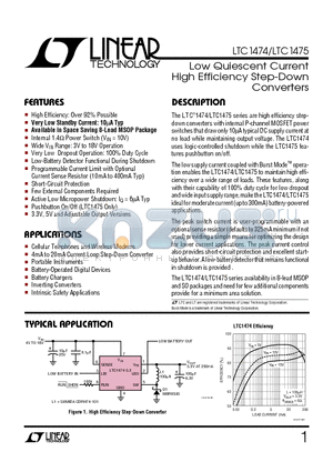 LTC1475CMS8-3.3 datasheet - Low Quiescent Current High Efficiency Step-Down Converters