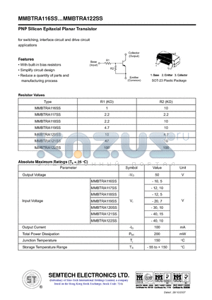 MMBTRA117SS datasheet - PNP Silicon Epitaxial Planar Transistor