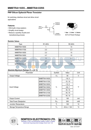 MMBTRA119SS datasheet - PNP Silicon Epitaxial Planar Transistor