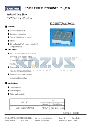 ELD-511SYGWA datasheet - 0.56 inch Dual Digit Displays