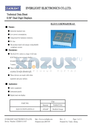 ELD-511USOWA datasheet - 0.56 inch Dual Digit Displays