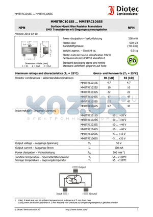 MMBTRC103SS datasheet - Surface Mount Bias Resistor Transistors