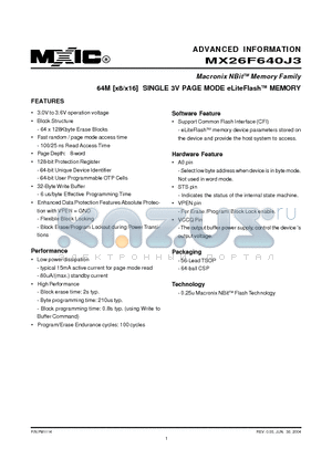 MX26F640J3 datasheet - 64M [x8/x16] SINGLE 3V PAGE MODE eLiteFlashTM MEMORY