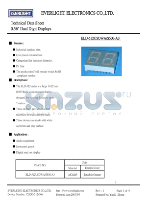 ELD-512USOWA-S530-A3 datasheet - 0.56 inch Dual Digit Displays