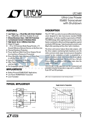 LTC1481IN8 datasheet - Ultra-Low Power RS485 Transceiver with Shutdown