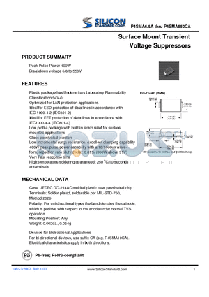 P4SMA10A datasheet - Surface Mount Transient Voltage Suppressors