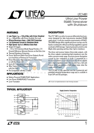 LTC1481C datasheet - Ultra-Low Power RS485 Transceiver with Shutdown