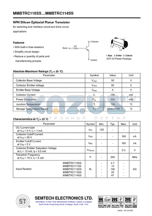 MMBTRC111SS datasheet - NPN Silicon Epitaxial Planar Transistor