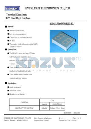 ELD-515SYGWA/S530-E2 datasheet - 0.5 inch Dual Digit Displays