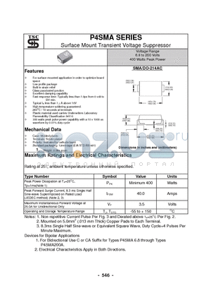 P4SMA11 datasheet - Surface Mount Transient Voltage Suppressor