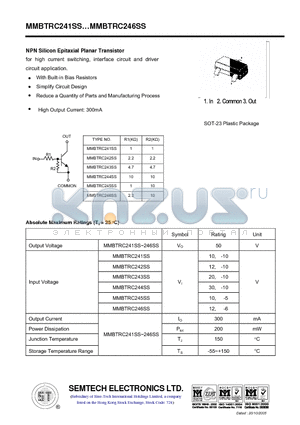 MMBTRC242SS datasheet - NPN Silicon Epitaxial Planar Transistor