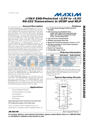 MAX3229AE datasheet - a15kV ESD-Protected 2.5V to 5.5V RS-232 Transceivers in UCSP and WLP
