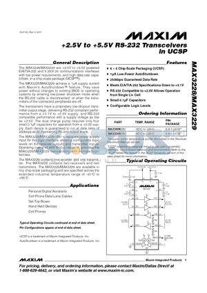 MAX3229EBV datasheet - 2.5V to 5.5V RS-232 Transceivers in UCSP