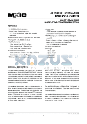 MX26L6420MI-12 datasheet - 64M-BIT [4M x 16] CMOS MULTIPLE-TIME-PROGRAMMABLE EPROM