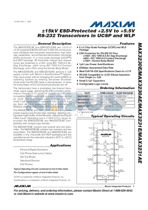 MAX3230AE datasheet - a15kV ESD-Protected 2.5V to 5.5V RS-232 Transceivers in UCSP and WLP