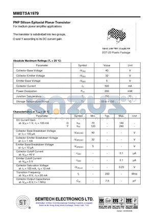 MMBTSA1979 datasheet - PNP Silicon Epitaxial Planar Transistor