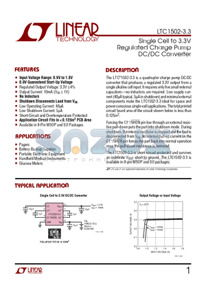 LTC1502-3.3 datasheet - Single Cell to 3.3V Regulated Charge Pump DC/DC Converter