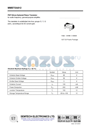 MMBTSA812 datasheet - PNP Silicon Epitaxial Planar Transistors