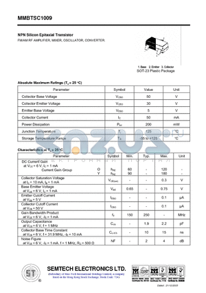MMBTSC1009 datasheet - NPN Silicon Epitaxial Transistor