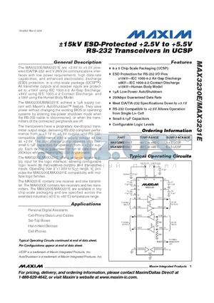 MAX3230E datasheet - 15kV ESD-Protected 2.5V to 5.5V RS-232 Transceivers in UCSP