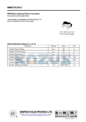 MMBTSC2412 datasheet - NPN Silicon Epitaxial Planar Transistor