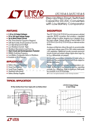 LTC1514CS8-3.3 datasheet - Step-Up/Step-Down Switched Capacitor DC/DC Converters with Low-Battery Comparator