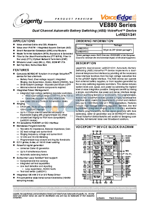 LE88221DLC datasheet - Dual Channel Automatic Battery Switching (ABS) VoicePort-TM Device