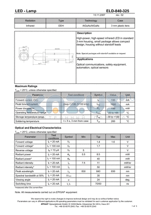 ELD-840-325 datasheet - LED - Lamp