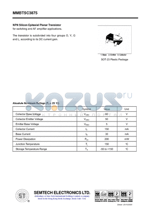 MMBTSC3875 datasheet - NPN Silicon Epitaxial Planar Transistor