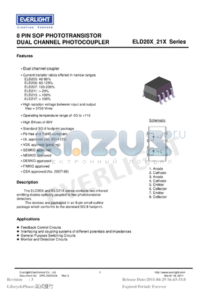 ELD205 datasheet - 8 PIN SOP PHOTOTRANSISTOR