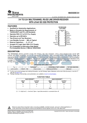 MAX3232E-Q1 datasheet - 3-V TO 5.5-V MULTICHANNEL RS-232 LINE DRIVER/RECEIVER WITH a15-kV IEC ESD PROTECTION