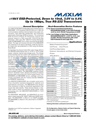 MAX3232ECAE+ datasheet - a15kV ESD-Protected, Down to 10nA, 3.0V to 5.5V, Up to 1Mbps, True RS-232 Transceivers
