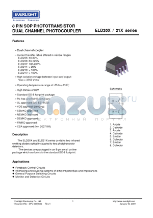 ELD213 datasheet - 8 PIN SOP PHOTOTRANSISTOR