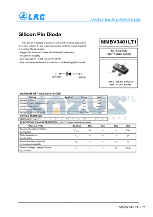 MMBV3401LT1 datasheet - Silicon Ping Diode