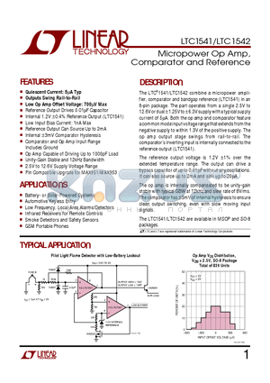 LTC1541 datasheet - Micropower Op Amp, Comparator and Reference