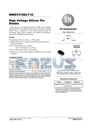 MMBV3700LT1G datasheet - High Voltage Silicon Pin Diodes