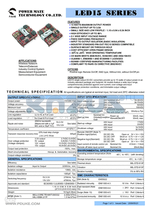 LED15-24S3P3 datasheet - 15 WATTS MAXIMUM OUTPUT POWER