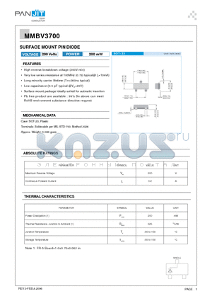 MMBV3700T-12K datasheet - SURFACE MOUNT PIN DIODE