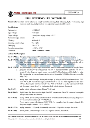 LED22V1A datasheet - HIGH EFFICIENCY LED CONTROLLER