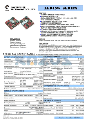 LED15-48S12W datasheet - 15 WATTS MAXIMUM OUTPU POWER