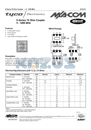 ELDC-8 datasheet - E-Series 75Ohm Coupler 5-1000 MHz