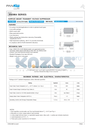 P4SMA12CA datasheet - SURFACE MOUNT TRANSIENT VOLTAGE SUPPRESSOR